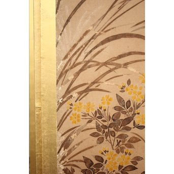 倣 俵屋宗達[伊年印] 草花図 時代屏風一双　Z040 