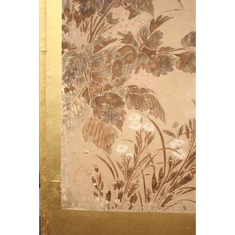 倣 俵屋宗達[伊年印] 草花図 時代屏風一双　Z040 