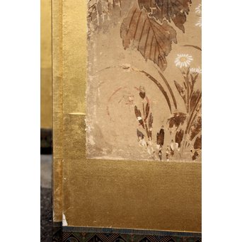 倣 俵屋宗達[伊年印] 草花図 時代屏風一双　Z040 