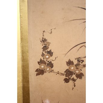 倣 俵屋宗達[伊年印] 草花図 時代屏風一双　Z040 