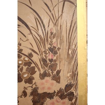 倣 俵屋宗達[伊年印] 草花図 時代屏風一双　Z040 