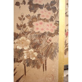 倣 俵屋宗達[伊年印] 草花図 時代屏風一双　Z040 