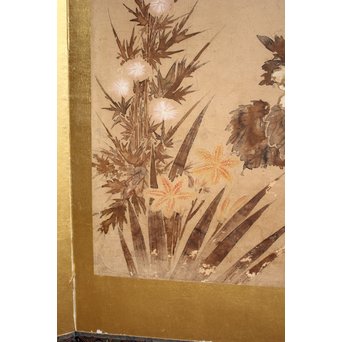 倣 俵屋宗達[伊年印] 草花図 時代屏風一双　Z040 