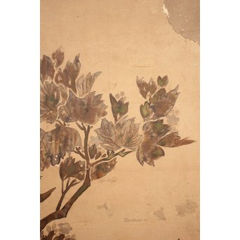 倣 俵屋宗達[伊年印] 草花図 時代屏風一双　Z040 