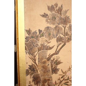 倣 俵屋宗達[伊年印] 草花図 時代屏風一双　Z040 