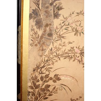 倣 俵屋宗達[伊年印] 草花図 時代屏風一双　Z040 