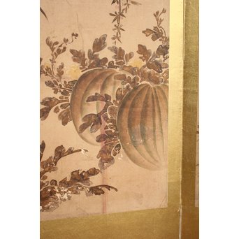 倣 俵屋宗達[伊年印] 草花図 時代屏風一双　Z040 