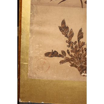 倣 俵屋宗達[伊年印] 草花図 時代屏風一双　Z040 