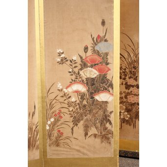 倣 俵屋宗達[伊年印] 草花図 時代屏風一双　Z040 