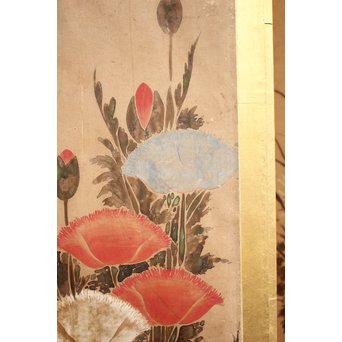 倣 俵屋宗達[伊年印] 草花図 時代屏風一双　Z040 