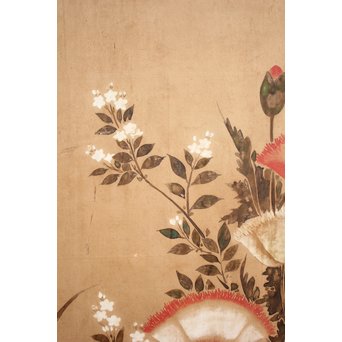 倣 俵屋宗達[伊年印] 草花図 時代屏風一双　Z040 