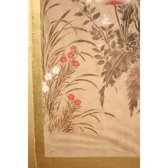 倣 俵屋宗達[伊年印] 草花図 時代屏風一双　Z040 