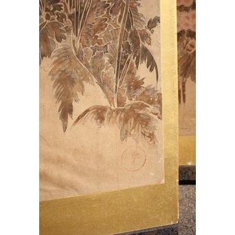 倣 俵屋宗達[伊年印] 草花図 時代屏風一双　Z040 