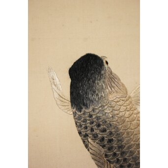 明治刺繍画 登美銘 鯉図　Z042 