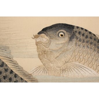 明治刺繍画 登美銘 鯉図　Z042 