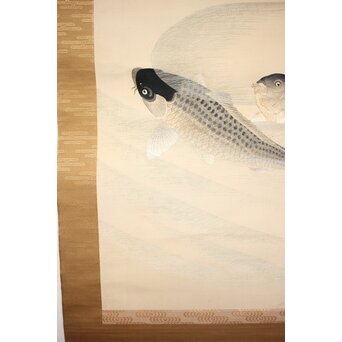 明治刺繍画 登美銘 鯉図　Z042 