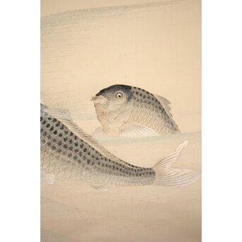 明治刺繍画 登美銘 鯉図　Z042 