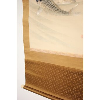 明治刺繍画 登美銘 鯉図　Z042 