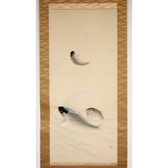 明治刺繍画 登美銘 鯉図　Z042 