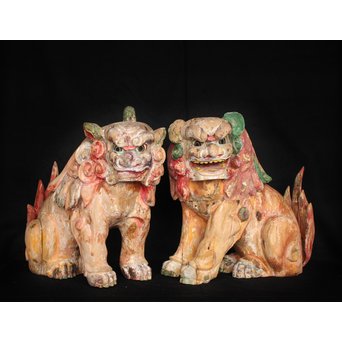 木彫時代阿吽狛犬　X054 