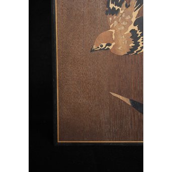 箱根細工創始者 白川洗石/鶴之助 木象嵌文箱/盆　X058 