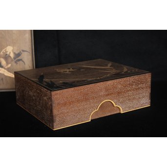 箱根細工創始者 白川洗石/鶴之助 木象嵌文箱/盆　X058 