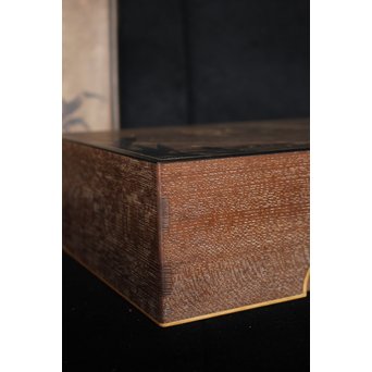 箱根細工創始者 白川洗石/鶴之助 木象嵌文箱/盆　X058 