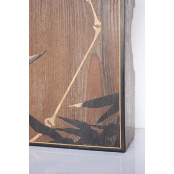 箱根細工創始者 白川洗石/鶴之助 木象嵌文箱/盆　X058 