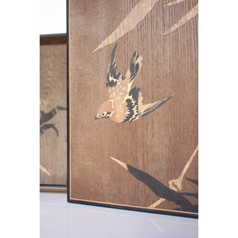 箱根細工創始者 白川洗石/鶴之助 木象嵌文箱/盆　X058 