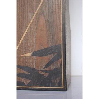 箱根細工創始者 白川洗石/鶴之助 木象嵌文箱/盆　X058 