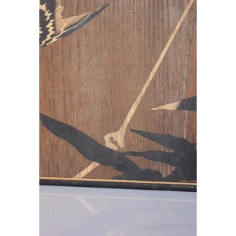 箱根細工創始者 白川洗石/鶴之助 木象嵌文箱/盆　X058 