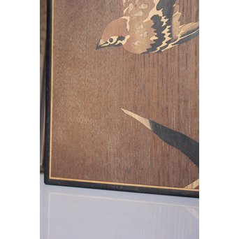 箱根細工創始者 白川洗石/鶴之助 木象嵌文箱/盆　X058 