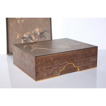 箱根細工創始者 白川洗石/鶴之助 木象嵌文箱/盆　X058 