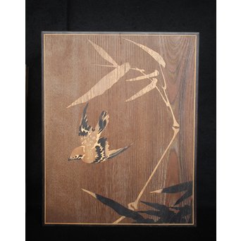 箱根細工創始者 白川洗石/鶴之助 木象嵌文箱/盆　X058 