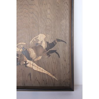 箱根細工創始者 白川洗石/鶴之助 木象嵌文箱/盆　X058 