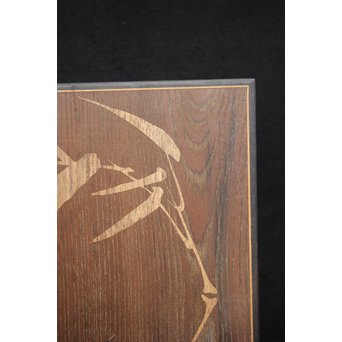 箱根細工創始者 白川洗石/鶴之助 木象嵌文箱/盆　X058 