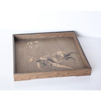 箱根細工創始者 白川洗石/鶴之助 木象嵌文箱/盆　X058 