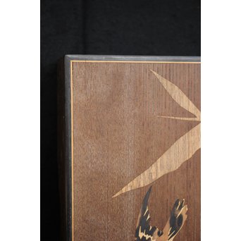 箱根細工創始者 白川洗石/鶴之助 木象嵌文箱/盆　X058 