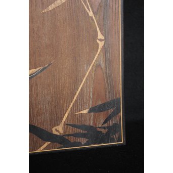 箱根細工創始者 白川洗石/鶴之助 木象嵌文箱/盆　X058 