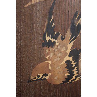 箱根細工創始者 白川洗石/鶴之助 木象嵌文箱/盆　X058 