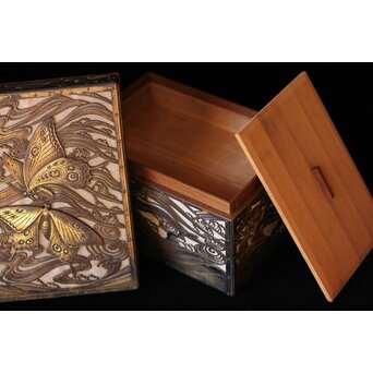 大須賀喬 銀鍍金 彫金蝶飾箱/茶箱　M062 