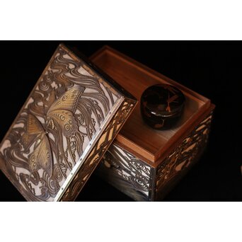 大須賀喬 銀鍍金 彫金蝶飾箱/茶箱　M062 