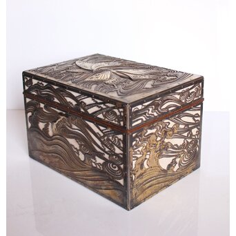 大須賀喬 銀鍍金 彫金蝶飾箱/茶箱　M062 