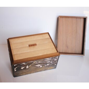 大須賀喬 銀鍍金 彫金蝶飾箱/茶箱　M062 