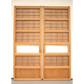 白木クリアガラス細身格子戸 2枚1組　L939 