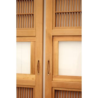 白木クリアガラス細身格子戸 2枚1組　L939 