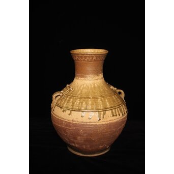 漢 灰釉陶器 双耳壺　P059 