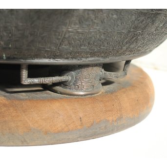 村田整珉造  宣徳高彫五爪龍双耳 唐銅瓶掛　M064 