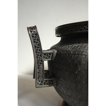 村田整珉造  宣徳高彫五爪龍双耳 唐銅瓶掛　M064 