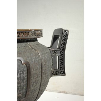 村田整珉造  宣徳高彫五爪龍双耳 唐銅瓶掛　M064 